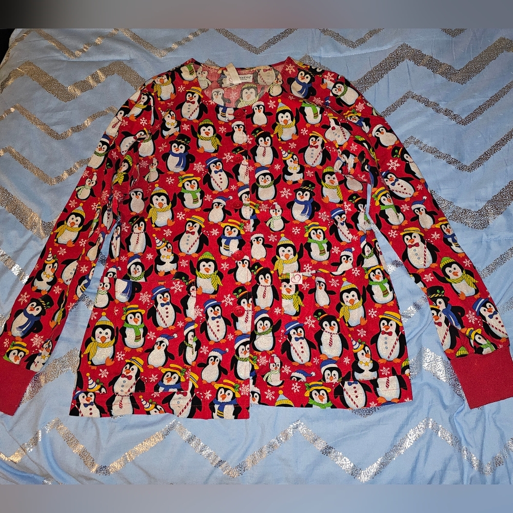 Peaches Uniforms Glitter penguin scrub Jacket large